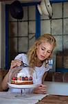 Girl with strawberry cake