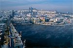 View of the Charles Bridge, from the Old Town Bridge Tower.Pragues most familiar monument, now a haven for craft and trinket stalls, connects the Old Town with the Little Quarter.Until 1741, Charles Bridge was the only crossing over the Vltava.