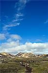 Iceland.The Laugavegur Ultramarathon und Abenteuer Rennstrecke ist einer der schönsten in Island erstreckt sich von Landmannalaugar im Hochland zu Thorsmork, einem Naturschutzgebiet-Bereich.