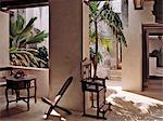 The interior of a traditional multi storied Swahili house in Lamu Town. The Swahili  house was designed as an inward looking self contained complex with a plan organized around a central courtyard. The thick walls of these houses make the rooms cool even in the hottest weather.