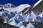Tibet, Chomolungma, East Rongbuk Glacier.Ice towers on the East Rongbuk on the approach to the North side of Mount Everest, known locally as Chomolungma.