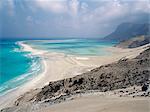 Mountains drop in steep, almost vertical, escarpments to the sea in the Ditwah Protected Area, near Qalansiah in the northwest of Socotra Island.