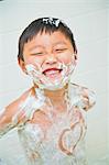 boy covered in shaving cream