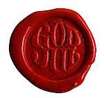 Red sealing wax that says "God Jul", Merry Christmas in swedish.