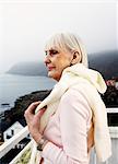 Portrait of a scandinavian elderly woman with long hair, Sweden.
