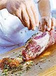 Cook preparing tenderloin, Sweden.