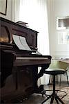 Piano and sheet music in home