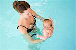 Woman and baby in swimming pool