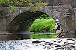 Fly fisherman casting a line in river