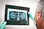 Dentist examining dental x-rays