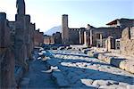 One of the main streets of the ruins of the Roman site of Pompeii, UNESCO World Heritage Site, Campania, Italy, Europe