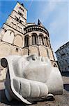 Face sculpture below Bonn Cathedral, Bonn, North Rhineland Westphalia, Germany, Europe