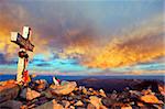 View at sunrise from Pico de Aneto, at 3404m the highest peak in the Pyrenees, Spain, Europe