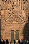 Central doorway of Notre-Dame gothic cathedral, UNESCO World Heritage Site, from Rue Merciere, Strasbourg, Alsace, France, Europe