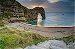 Hiver Sunset at Durdle Door, Côte Jurassique, Site du patrimoine mondial de l'UNESCO, Dorset, Angleterre, Royaume-Uni, Europe