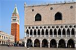 Palazzo Ducale (Doge's Palace) with the Campanile in the background, Piazza San Marco (St. Mark's Square), Venice, UNESCO World Heritage Site, Veneto, Italy, Europe