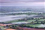 Mist covered rolling landscape near Llangorse, Brecon Beacons National Park, Powys, Wales, United Kingdom, Europe
