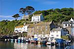 Fishing boats in Polperro Harbour, Polperro, Cornwall, England, United Kingdom, Europe