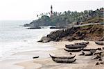 Fishing boats, Kovalam beach, Trivandrum, Kerala, India, Asia