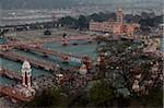 Abend Licht bei der Kumbh Mela in Haridwar, Uttarakhand, Indien, Asien