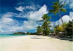 Beach bungalows at beach of Anse Volbert, Praslin, Seychelles, Indian Ocean, Africa