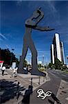 Hammering man, kinetic sculpture designed by Jonathan Borofsky at the Frankfurt trade fair, Frankfurt am Main, Hesse, Germany, Europe