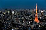Aerial view of metropolitan Tokyo and Tokyo Tower from atop the Mori Tower at Roppongi Hills, Tokyo, Japan, Asia