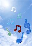 Notes de musique flottant dans le ciel bleu