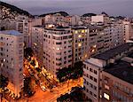 View on Copacabana and the Sugarloaf Mountain at dusk. Brazil