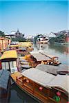 Bateaux de touristes sur le canal, zone Fuzi Miao, Nanjing, Jiangsu, Chine