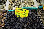 Marseille, Provence, France ; Différents types de fruits de mer sur l'affichage dans le marché aux poissons