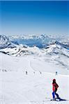 Italy, Breuil-Cervinia, Cervinia Ski Resort. Young boy on the slopes at the Cervinia Ski Resort