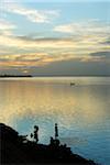 Die Nacht fällt über den Fluss Niger in Segou. Mali, Westafrika