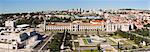 View from the top of the Monument to the Discoveries towards Mosteiro dos Jeronimos, Praca do Imperio and Belem Cultural Center, Lisbon, Portugal