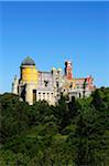 Palacio da Pena, built in the 19th century, in the hills above Sintra, in the middle of a UNESCO World Heritage Site. Sintra, Portugal