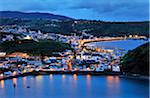 The city of Horta and the Porto Pim district at night. Faial, Azores islands, Portugal