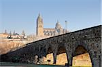 Salamanca's cathedral and roman bridge. Castilla y Leon, Spain