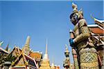 Thailand, Bangkok.  Thotkhirithon (demon guardian or Yaksha) at Wat Phra Kaew (Temple of the Emerald Buddha).