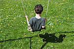 Little boy on swing, rear view