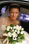 Beautiful the bride in car