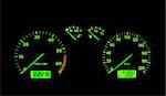 The green neon car dashboard over a black background