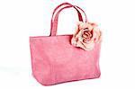 Pink handbag on white background