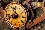 The machinery of old and dirty clock. Shallow DOF