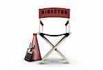 3D render of directors chair and movie items
