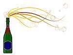 Generic champagne bottle in vector format with bubbles bursting out of the bottle. Labels can be used for text messages.