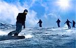 Ski resort Italy , man snowboarding