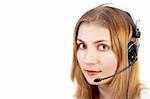 cute techsupport girl on the phone using headset