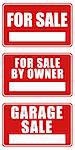 Set of three signs: For sale, For sale by owner and Garage sale