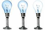 Three lightbulbs on stands with varying brightnesses