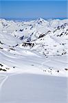 mountain landscape with visible trail at the bottom and copy-space